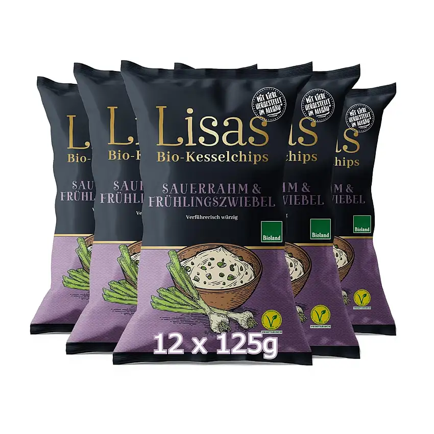 Lisas Bio-Kesselchips - Sauerrahm & Frühlingszwiebel, 12x125g