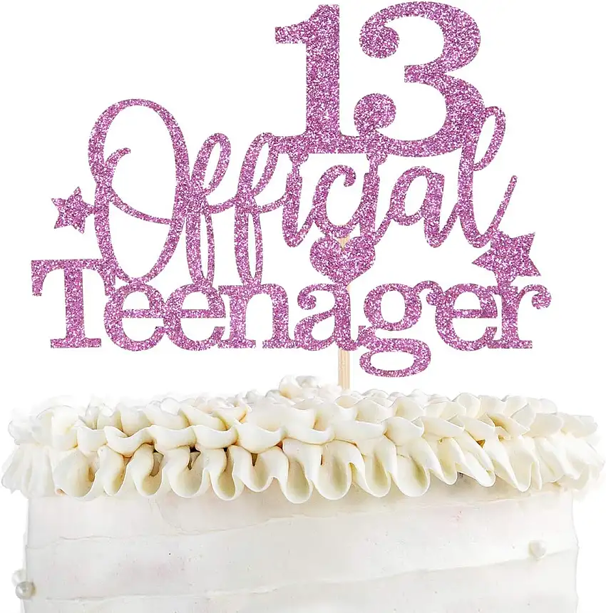 KakaSwa Tortenaufsatz für Teenager 13 Geburtstagskuchen, für Jungen und Mädchen, mit Aufschrift "Happy 13th Birthday", Pink