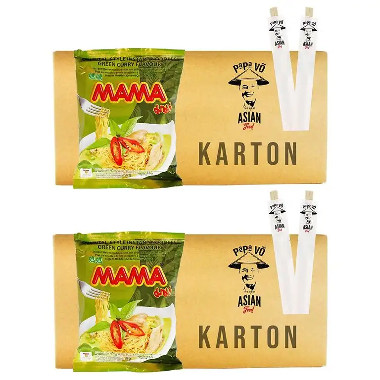 60er Pack (60x55g) Mama Instant Nudelsuppe Green Curry Geschmack (Papa Vo)