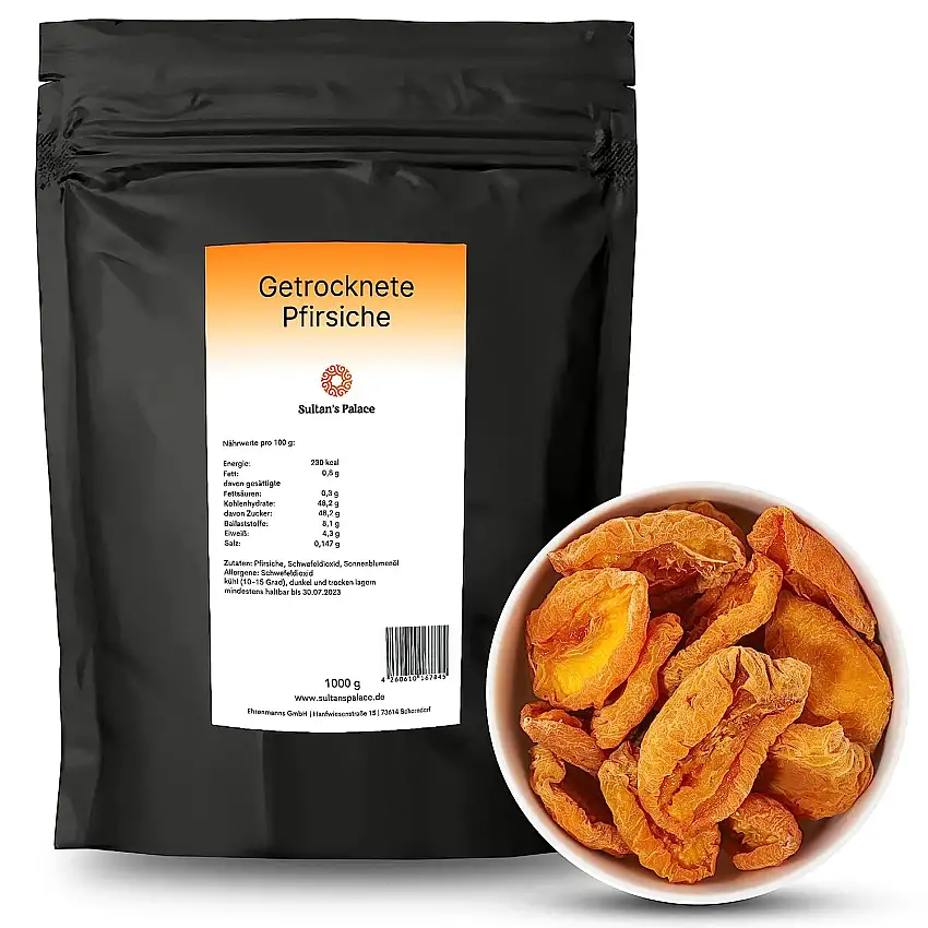 Sultan’s Palace Getrocknete Pfirsiche in Bester Premium Qualität – Halbe Früchte, Entsteint, Ohne Zucker – Getrocknete Pfirsich Hälften für Müslis und Bowls – Veganer Frucht Snack (Glutenfrei)