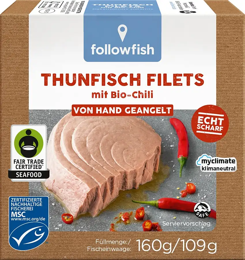followfish MSC Fair Trade Thunfisch Filets mit Bio-Chili, 160 g