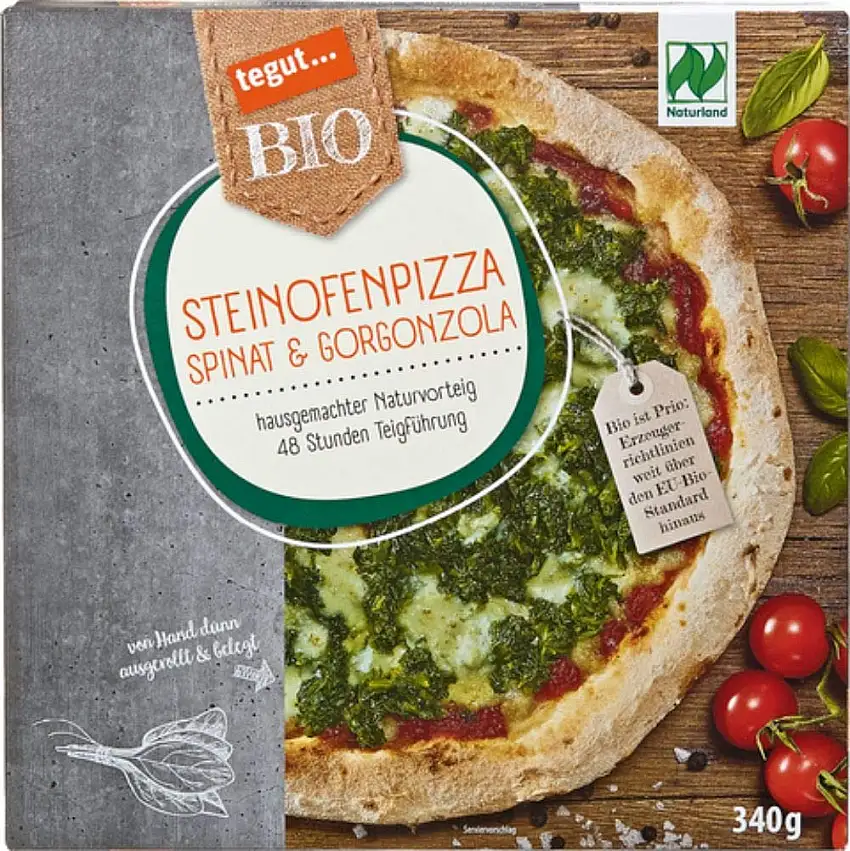 tegut... Bio Steinofenpizza Spinat & Gorgonzola, vegetarisch, 1 x 340 g (Tiefgefroren)