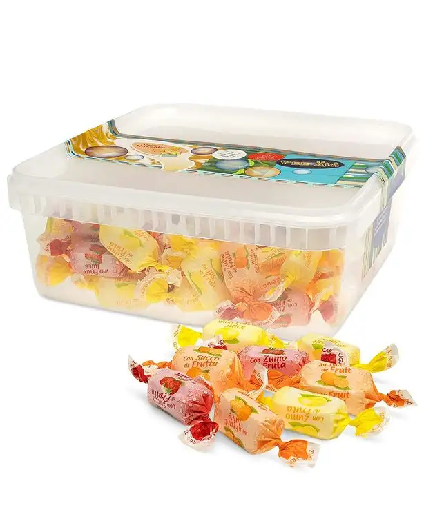 Fruchtsaft Toffees ohne Zucker - in einer praktischen AromaFrischeNaschbox 500g - Deine Naschbox.