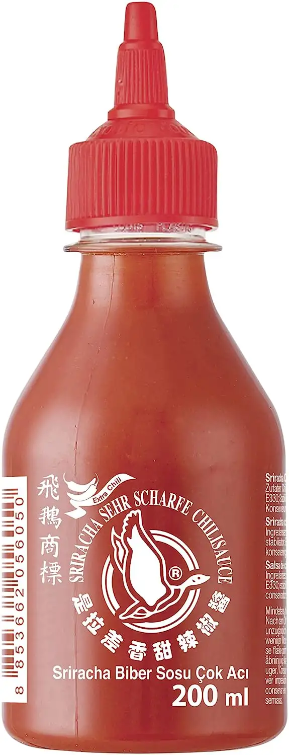 FLYING GOOSE Sriracha sehr scharfe Chilisauce - sehr scharf, rote Kappe, Würzsauce aus Thailand, 1er Pack (1 x 200 ml)
