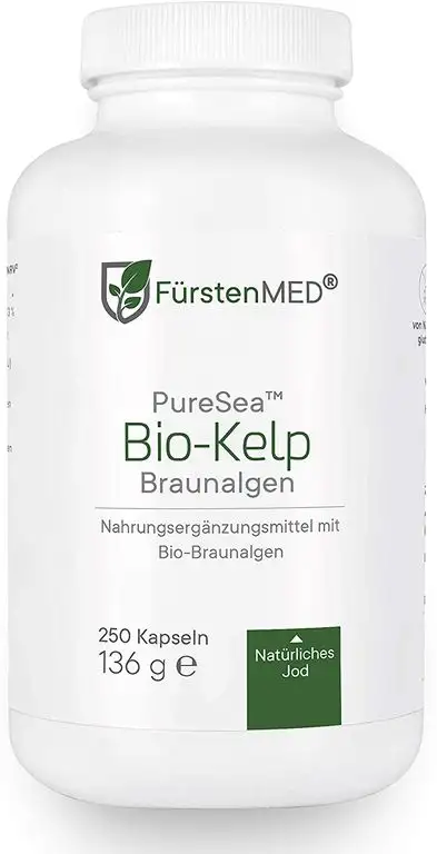 FürstenMED® Bio Kelp - Natürliches Jod aus Bio Braunalgen - 250 Vegane Hochdosierte Kapseln aus Deutschland - Laborgeprüft & Ohne Zusatzstoffe