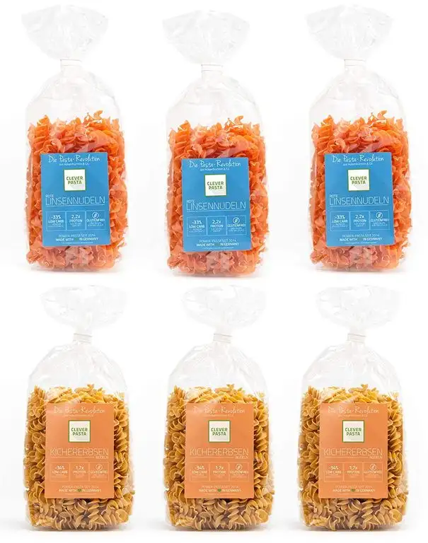 Clever Pasta 6er Sparpack - rote Linsennudeln und Kichererbsennudeln glutenfrei