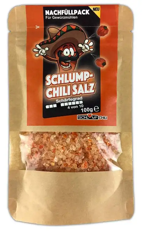 Schlump-Chili⎥CHISA⎥Habanero Chili Salz mittelscharfes Nachfüllset für Gewürzmühlen mit Edelstahl- oder Keramikmahlwerk (1 x 100 g)