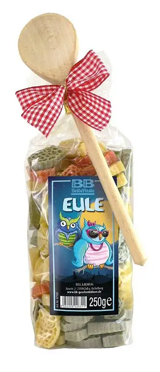 Pasta Präsent Eule mit bunten Eulennudeln handgefertigt in deutscher Manufaktur