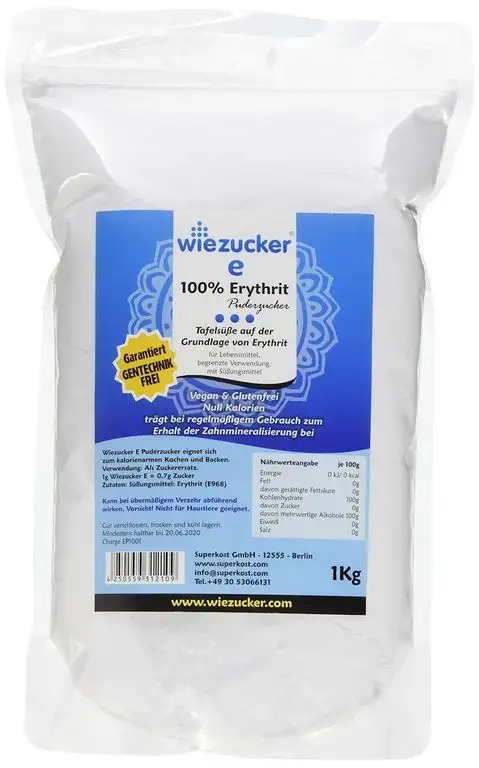 Wiezucker Erythrit Puderzucker, kalorienfreier Puderzuckerersatz, 1er Pack (1 x 1 kg) Erypul1