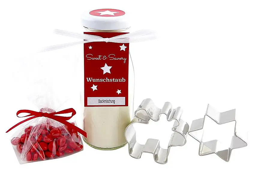 Geschenkset Elch, Backmischung für Elch-Butterplätzchen im Glas mit Plätzchen Ausstechform