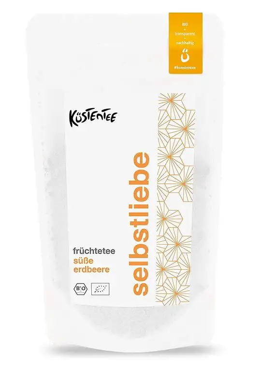 Küstentee "selbstliebe" BIO Erdbeere Früchtetee lose (100g) - Mit echten Erdbeerstücken - Ohne Zuckerzusätze & künstliche Aromen - als Kindertee geeignet