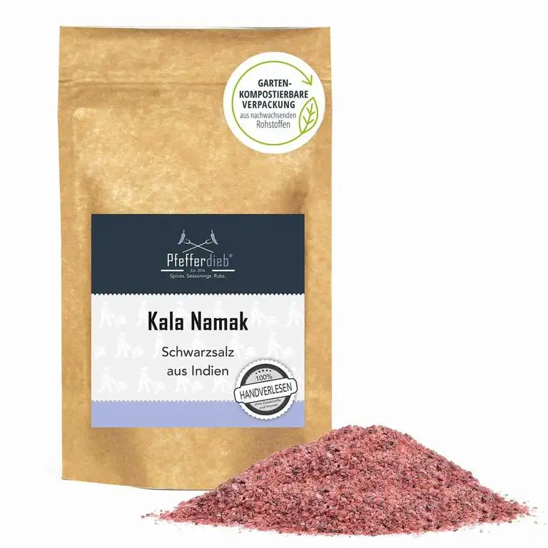 Kala Namak Steinsalz aus Indien, naturbelassenes Gourmetsalz, Schwarzsalz, 1kg - Pfefferdieb®