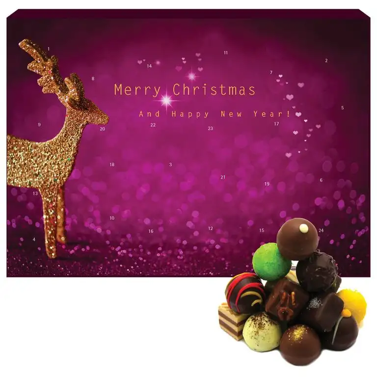 Hallingers 24 Pralinen-Adventskalender, mit/ohne Alkohol (300g) - Modern (Advents-Karton) - zu Weihnachten Adventskalender