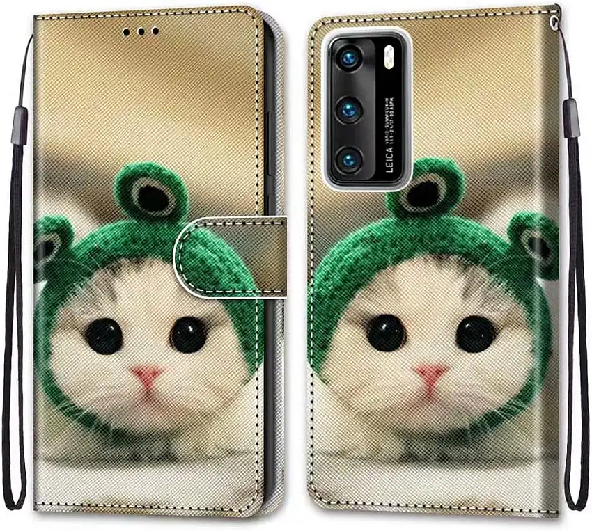 Nadoli Bunt Leder Hülle für Huawei P40,Cool Lustig Tier Blumen Schmetterling Entwurf Magnetverschluss Lanyard Flip Cover Brieftasche Schutzhülle mit Kartenfächern