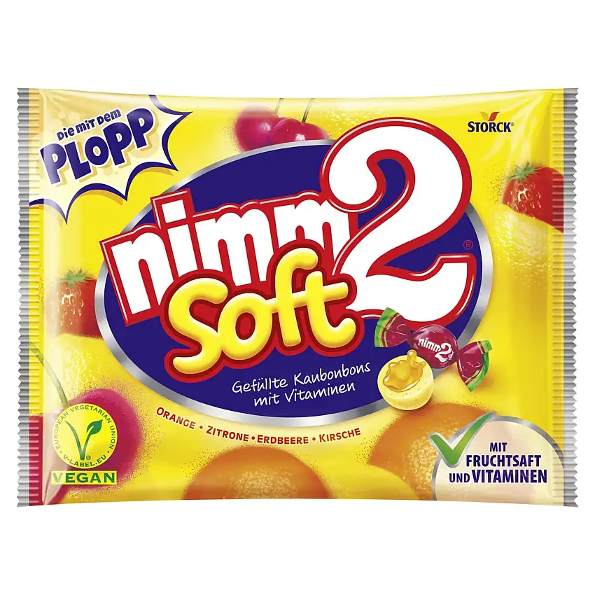 nimm2 Soft – 1 x 800g Großpackung – Gefüllte Kaubonbons in vier Sorten mit Fruchtsaft und Vitaminen