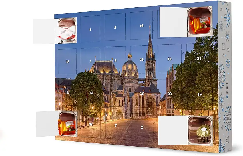 artboxONE Adventskalender mit Pralinen von Ferrero Aachener Dom am Abend Adventskalender Reise