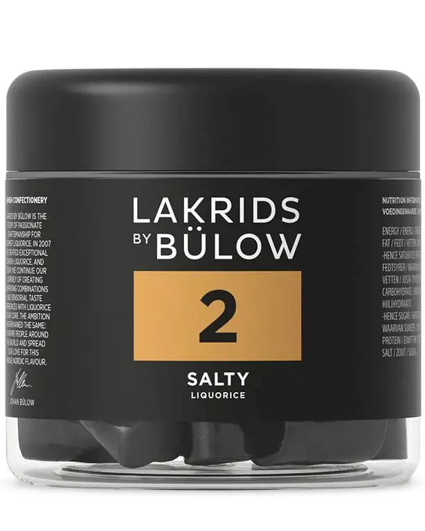 LAKRIDS BY BÜLOW - 2 - SALTY - 150g - Salzige Salmiak Gourmet Lakritze aus Dänemark - Glutenfrei & ohne Gelatine - Dose aus 100% recyceltem PET