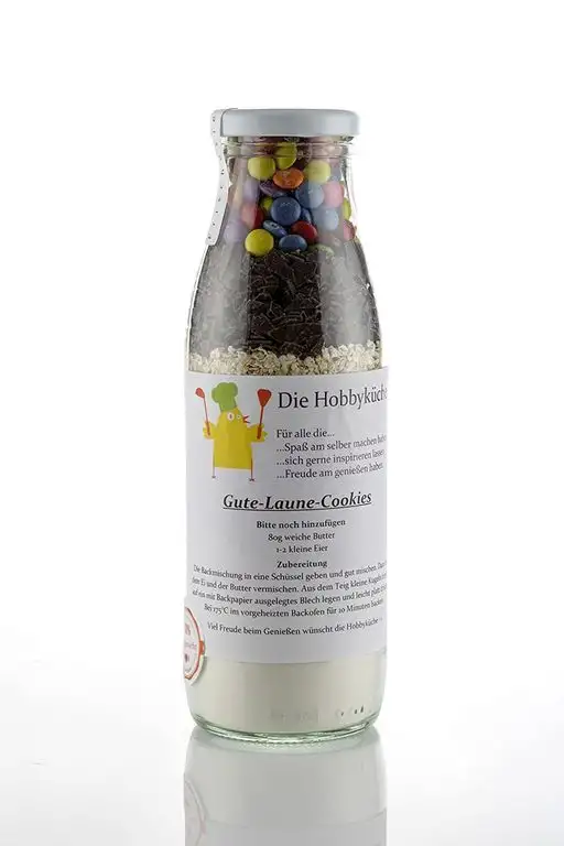 Gute Laune Cookies Backmischung Inhalt 400g in dekorativer Glasflasche ideal als Geschenk