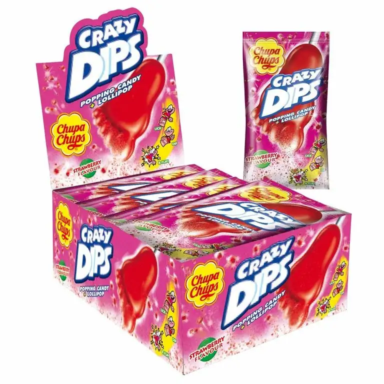 Chupa Chups Crazy Dips, 24er Thekendisplay, Erdbeer-Lollis mit Brausepulver und Knistereffekt