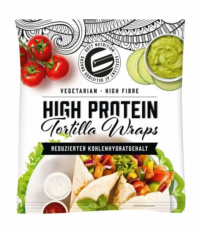 Got7 Nutrition High Protein Tortilla Wraps – Vegetarisch – High Fibre – reduzierter Kohlenhydratgehalt - Extra groß 25 cm (4 Wraps - 280g)