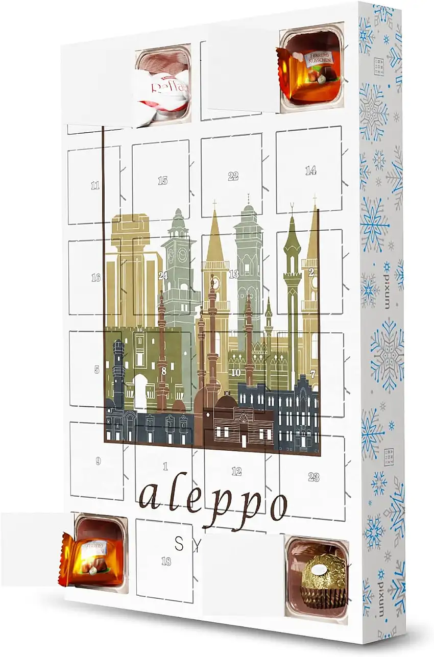 artboxONE Adventskalender mit Pralinen von Ferrero Aleppo Skyline Light Brown Adventskalender Städte