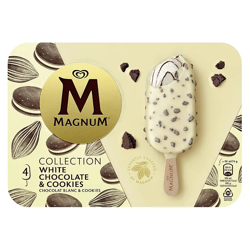Magnum Collection Eis am Stiel White Chocolate & Cookies für den leckeren Eiscreme Genuss mit Kakao von Rainforest Alliance-zertifizierten Farmen 90 ml 4 Stück