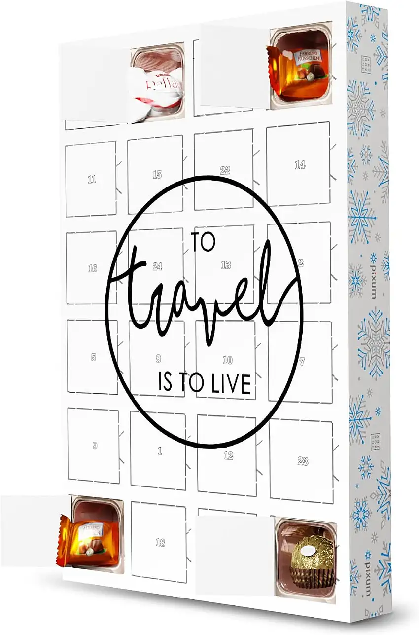 artboxONE Adventskalender mit Pralinen von Ferrero *to Travel is to Live Adventskalender Typografie