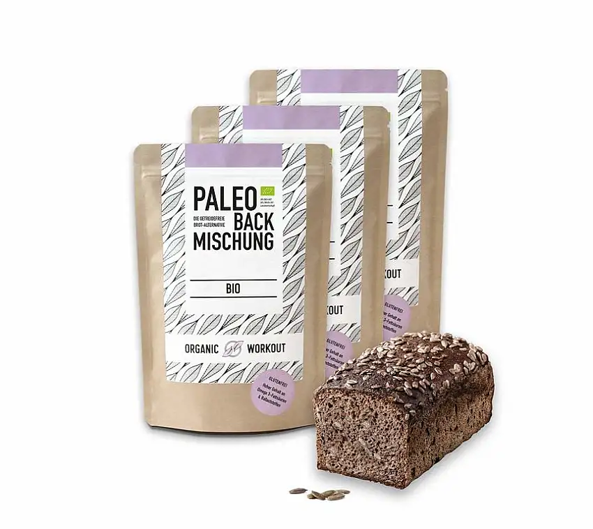 Organic Workout PALEO-BACKMISCHUNG 3er Pack | Bio | Brot-Alternative-gluten-frei | lower-carb | Eiweiss-Brot | clean-eating | Fitness | hefefrei | ohne Getreide | hergestellt in Deutschland …