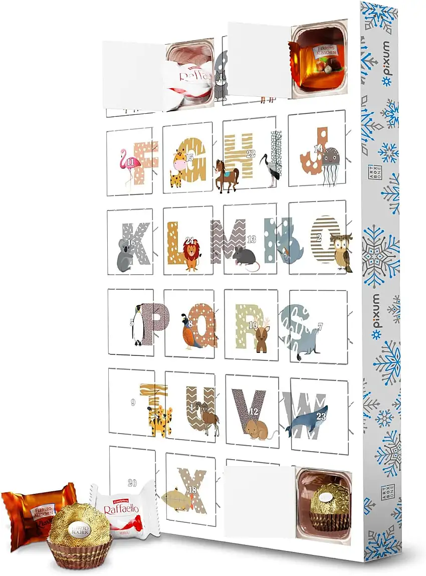 artboxONE Adventskalender mit Pralinen von Ferrero ABC-Porträt, Tieralphabete Adventskalender Für Kinder