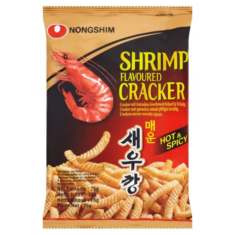 Nong Shim Shrimp Cracker scharf und würzig – Knusprige Krabbencracker mit scharfem Geschmack - koreanische Knabberei für jeden Tag – 1 x 75g