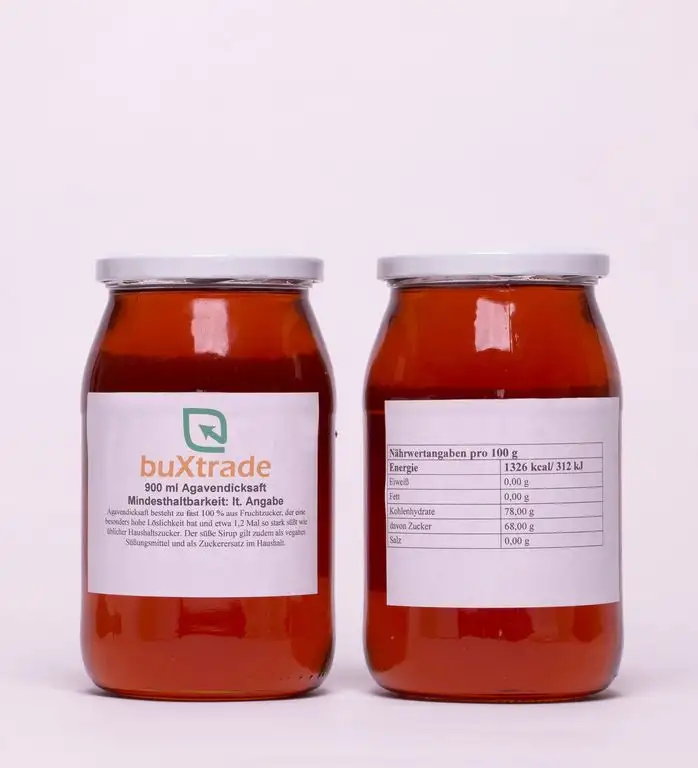 1 Glas (900ml) Agavendicksaft - Agave Süßungsmittel Sirup Fructose Zucker Agavensirup