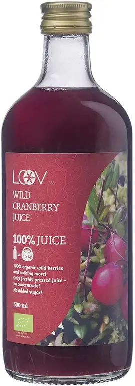 LOOV Bio Wildcranberry-Saft, biologisch, 500 ml, 100% direkt gepresste, frische Bio-Cranberries, enthält Polyphenole, ohne Zuckerzusatz, ohne Wasserzusatz, wild gewachsen in nordischen Wäldern