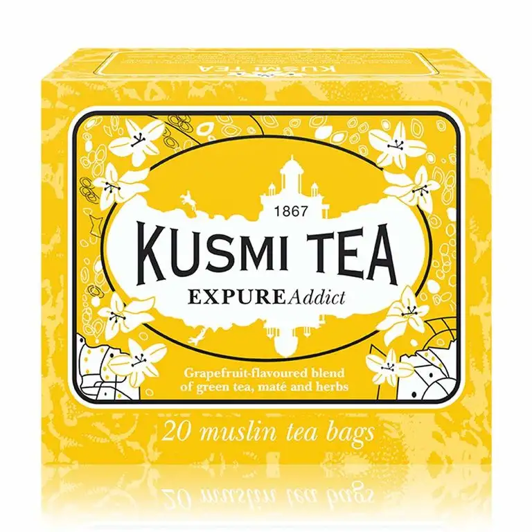 Kusmi Tea - Expure Addict - Grüner Tee mit Mate, Rooibos und Kräutern, aromatisiert - Grapefruit - 20 einzeln verpackte Teebeutel