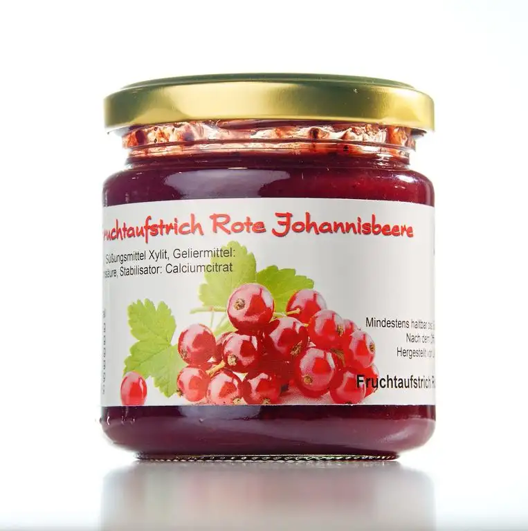 Xylit Fruchtaufstrich "Rote Johannisbeere" ohne Zuckerzusatz, nur mit Xylit gesüßt, 75% Fruchtanteil (mehr als Marmeladen), Low Carb, 200 g