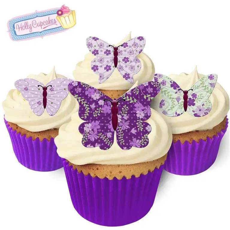 Wunderschöne essbare Kuchendekorationen- 24 Schmetterlinge / 24 Violet Shabby Chic Edible Butterflies