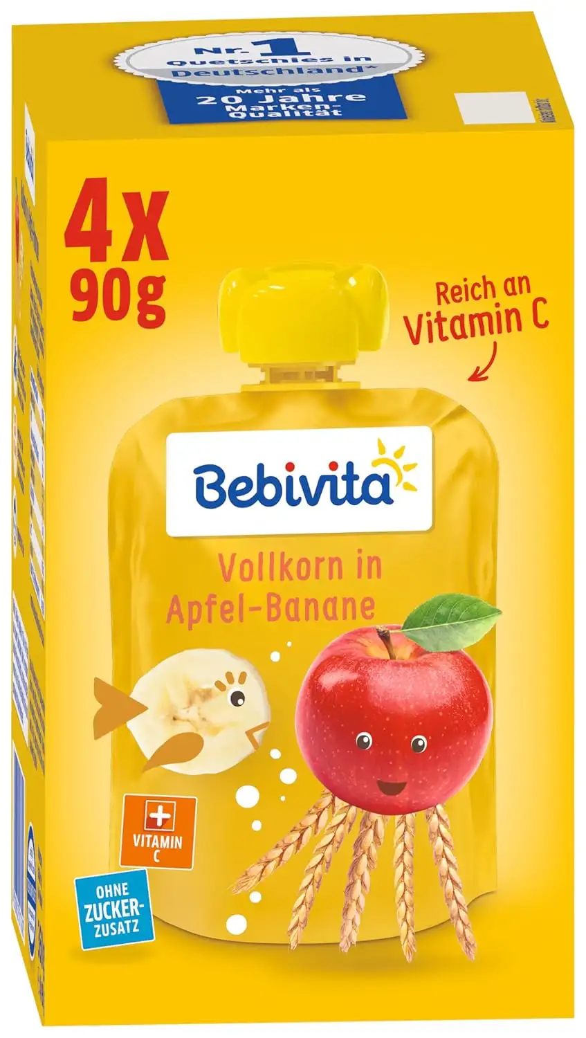 Bebivita Kinder-Spaß Frucht und Getreide, Vollkorn in Apfel-Banane, 4er Pack ( 4 x 4 x 90 g )