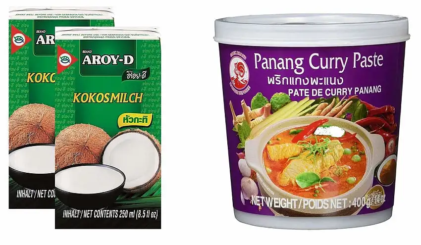 2er Pack AROY-D Kokosnussmilch [2x 250ml] Cocosmilc - Coconut Milk + Cock Curry Paste Panang 1x400g