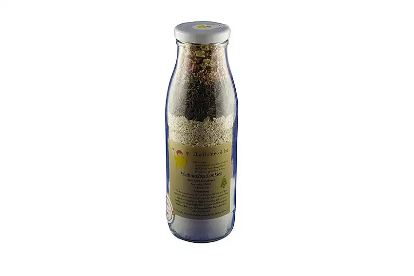 Weihnachts-Cookies Backmischung Inhalt 400g in dekorativer Glasflasche ideal als Geschenk