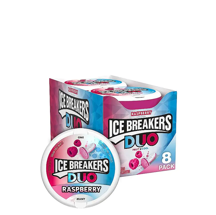 Ice Breakers Duo Mints Raspberry 35g (Pack of 8) / Ice Breakers Duo Minzen Himbeere 35g (Packung mit 8)