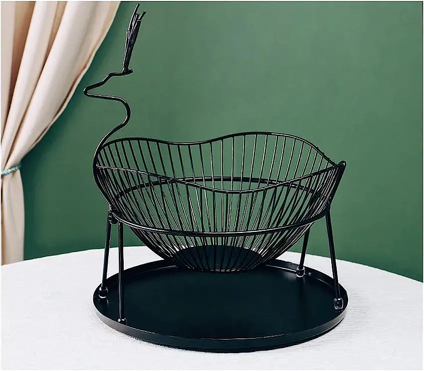 PEVSCO Obstkorb Arbeitsplatte Obst Gemüse Korbhalter Dekorative Obstschale Aufbewahrungsständer Küche Home Dekoration Dekorative Obstschalen für Zuhause (Color : Schwarz)