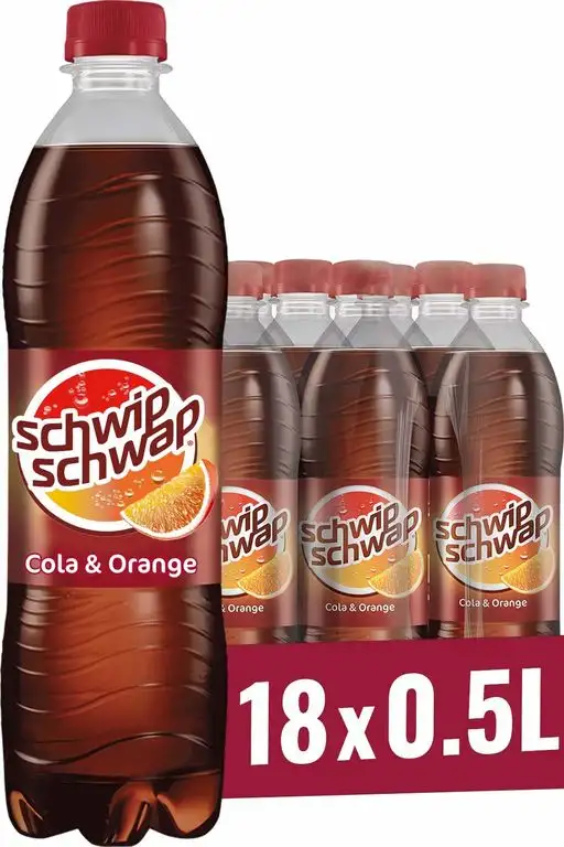 Schwip Schwap, Das Original – Koffeinhaltiges Cola-Erfrischungsgetränk mit Orange (18 x 0,5 l)