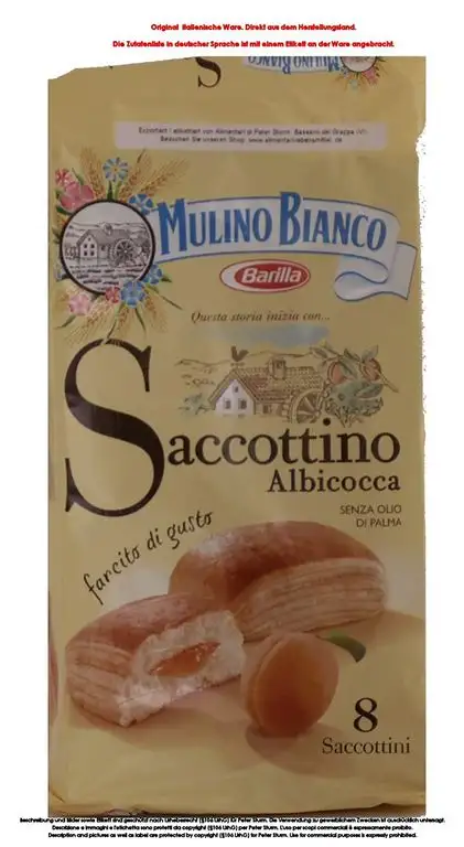 Mulino Bianco Saccottino albicocca. 4 x 8 x 42g = 1244g Süsse Backware.