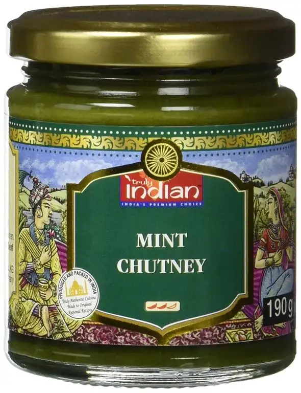 TRULY INDIAN Minz Chutney, Würzig-scharfes Chutney mit Minz Aroma als Dip oder Fertigsauce für schnelle Gerichte, Indisch kochen mit natürlichen Zutaten (6 x 190 g)