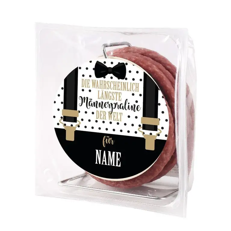 Herz & Heim® Salami-Kabeltrommel - längste Männerpraline der Welt - mit Namensaufdruck