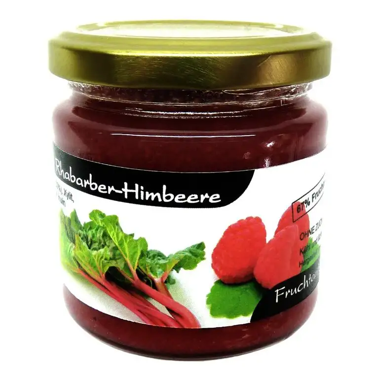 Xylit Fruchtaufstrich"Rhabarber-Himbeere" ohne Zuckerzusatz, nur mit Xylit gesüßt, 67% Fruchtanteil (mehr als Marmeladen), Low Carb, 200 g