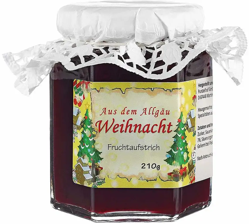 Weihnachts-Fruchtaufstrich aus dem Allgäu - Feinkost-Geschenk für Feinschmecker - Weihnachtsmarmelade hergestellt aus über den gesamten Sommer angesetzten Rumfrüchten - Delikatesse Allgäu