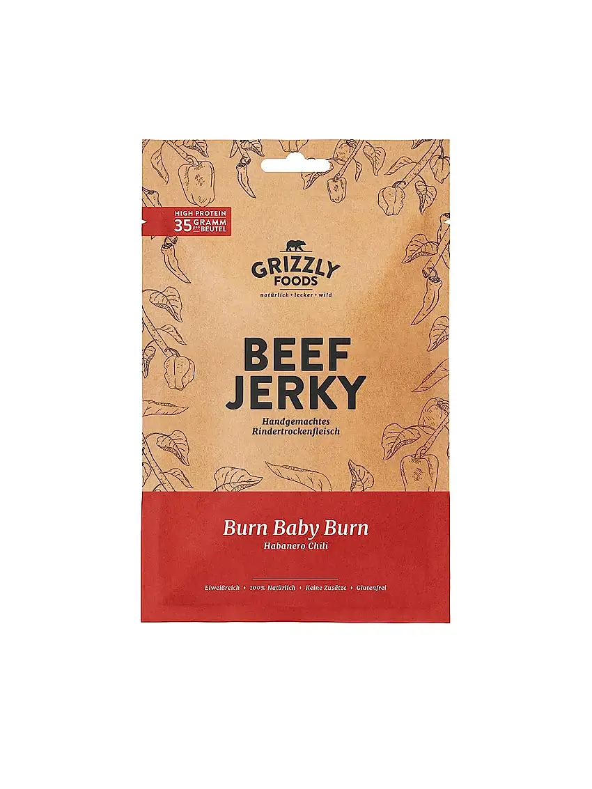 Beef Jerky • Deutsches Rindfleisch • Trockenfleisch vom Rind im Set • 10er-Pack • Burn Baby Burn • (10 x 50 g = 500 g)