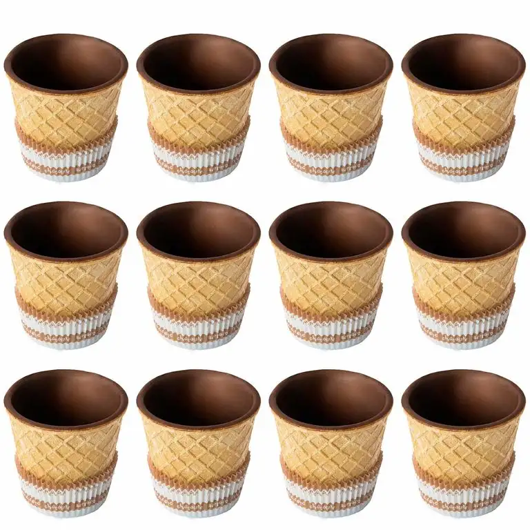Schokobecher/Schoko-Waffelbecher/Dessertnaschbecher innen schokoliert – Größe M, 12 Stück
