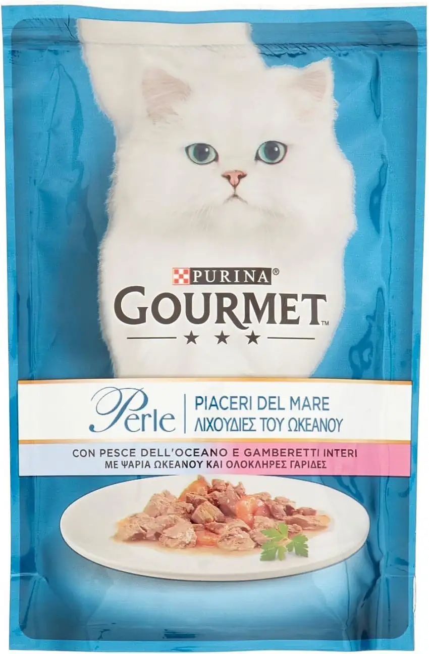Purina Gourmet Perlen Vergnügen des Meeres feucht Katze Meeresfische und Garnelen, 85 g