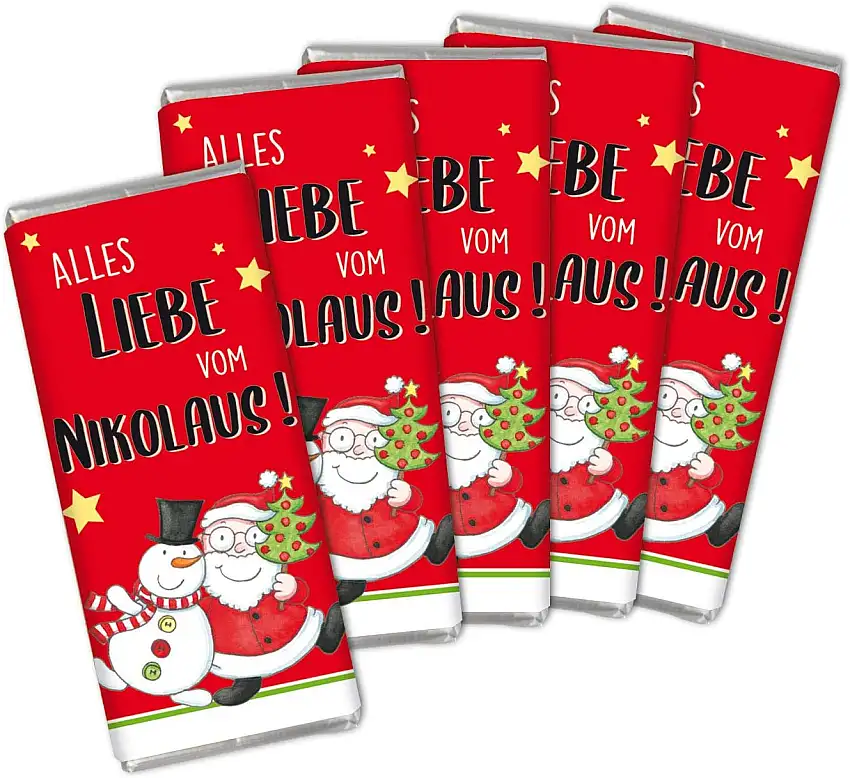 STEINBECK 5er Set Mini Schokolade Nikolaus Geschenk Adventskalender Wichteln 18g Vollmilch Weihnachten Tischdekoration Tafel Schneemann Weihnachtsmann